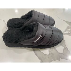 BEARPAW Women's Quilted Faux Fur Lined Slippers Size 9 Black‎ Mule Slip-On